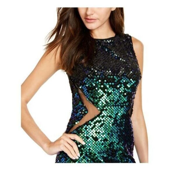 SHO by Tadashi Shoji Sz XS Shamrock Sequin Above The Knee Body-Con Dress - Picture 3 of 16